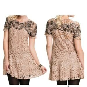 Free People Beautiful Dreamer Sheer Mesh Floral Lace Embroidered A-Line Dress S